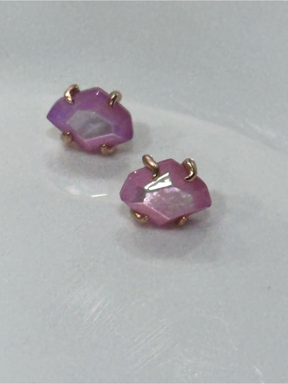 Kendra Scott Pink Faceted Stud Earrings in Gold Setting